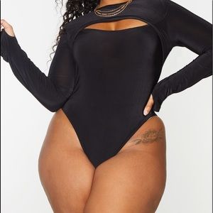 Plus Black Slinky Crew Neck Cut Out
Long Sleeve Detail Bodysuit
